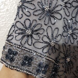 Adrianna Papell Beaded Floral Crop Top - Black and Silver